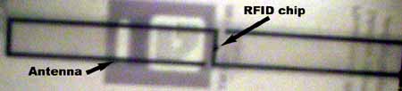 shadow of the RFID chip and antenna